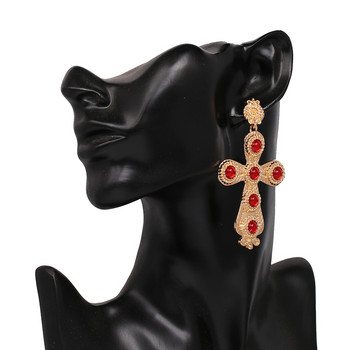 Χονδρική JUJIA New Rhinestone Crystal Cross Earrings For Women Fashion Baroque Drop Dangle Earrings Big Earrings Κοσμήματα