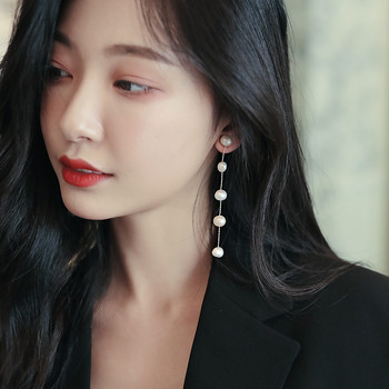 Корейска мода Прости барокови перлени пискюли Дълги обеци за жени Готически момичешки елегантни бижута Комплект за сватбено парти Аксесоари
