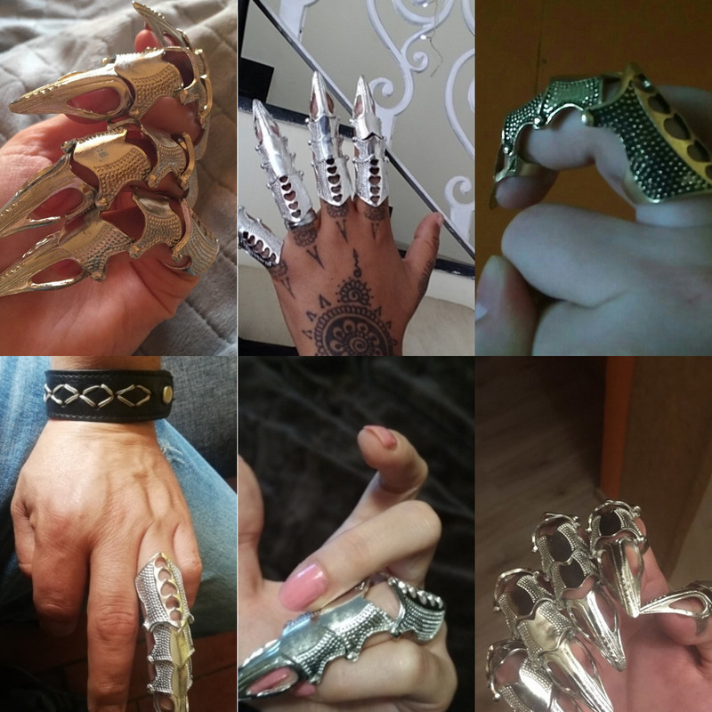 Inel cu armură de articulație din metal, punk rock gotic, pentru bărbați, femei, inel lung exagerat cu gheare cu degetul complet