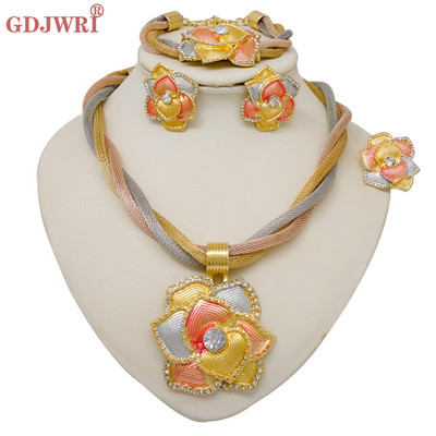 Dubajaus Indijos aukso spalvos karoliai apyrankės auskarai žiedai papuošalų rinkiniai moterims Etiopijos Nigerijos nuotakos vestuvių papuošalai Dovanos