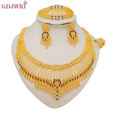 Dubajaus Indijos aukso spalvos karoliai apyrankės auskarai žiedai papuošalų rinkiniai moterims Etiopijos Nigerijos nuotakos vestuvių papuošalai Dovanos