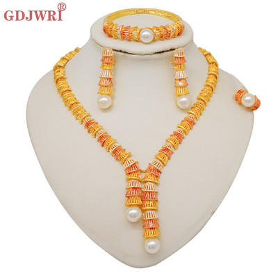 Dubajaus Indijos aukso spalvos karoliai apyrankės auskarai žiedai papuošalų rinkiniai moterims Etiopijos Nigerijos nuotakos vestuvių papuošalai Dovanos