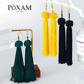 POXAM Moda etnici cercei lungi cu ciucuri pentru femei, boem, galben, roșu, negru, țesătură de mătase, cercei cu franjuri, bijuterii 2019