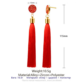Модни етнически обеци POXAM с дълги пискюли, висящи обеци с висящи обеци с пискюли за жени в бохемски жълто-червен черен копринен плат с ресни 2019 г.