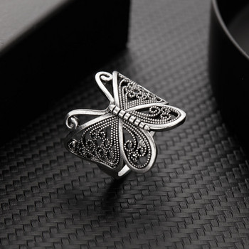 Vintage ασημένιο δαχτυλίδι πεταλούδας για γυναίκες Ευέλικτο αξεσουάρ μόδας για κορίτσια κουκουβάγια φτερό αγγέλου κοσμήματα ακανόνιστα δαχτυλίδια ζώων