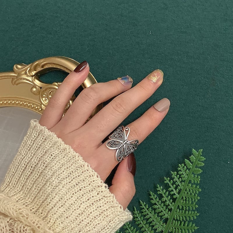 Inel cu fluture de culoare argintie vintage pentru femei Accesorii versatile pentru fete de modă bufniță aripă de înger animale inele neregulate bijuterii