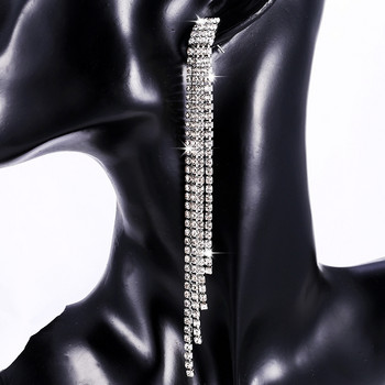 2022 г. Нови луксозни кристални обеци с дълги пискюли с кристали за жени Булчински капки Висящи обеци Парти Сватбени бижута Подаръци