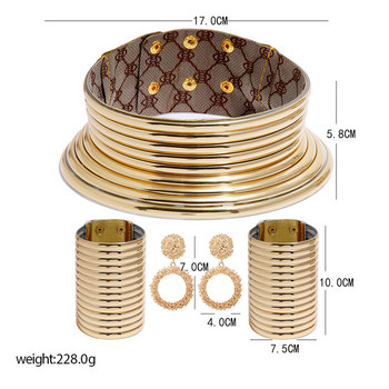 LZHLQ Изящно колие в африкански стил Алуминиеви обеци за жени Бохемия Винтидж яка Женски гривни Големи модни бижута