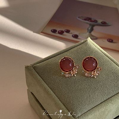 Cercei cu flori de cristal opal roz de modă pentru femei, cercei cu șuruburi geometrice, eleganti, retro, pentru petrecere, cadou de bijuterii de nuntă