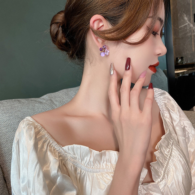 Cercei cu flori de cristal opal roz de modă pentru femei, cercei cu șuruburi geometrice, eleganti, retro, pentru petrecere, cadou de bijuterii de nuntă