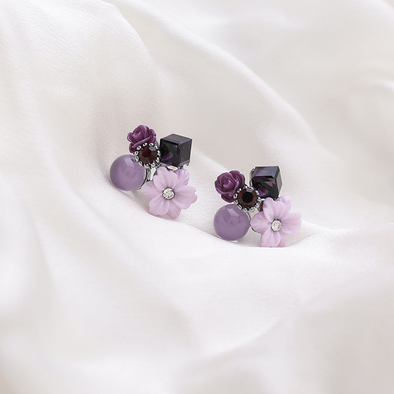 Cercei cu flori de cristal opal roz de modă pentru femei, cercei cu șuruburi geometrice, eleganti, retro, pentru petrecere, cadou de bijuterii de nuntă