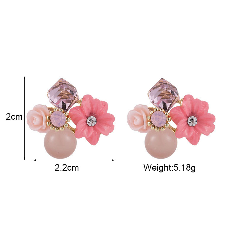 Cercei cu flori de cristal opal roz de modă pentru femei, cercei cu șuruburi geometrice, eleganti, retro, pentru petrecere, cadou de bijuterii de nuntă