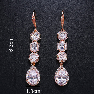 Ekopdee luxus virágos cirkónia hosszú fülbevaló nőknek Divatos kristály lógó bojt fülbevaló női menyasszonyi esküvői ékszer