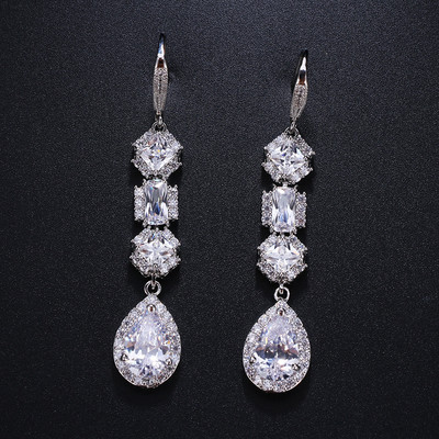 Ekopdee luxus virágos cirkónia hosszú fülbevaló nőknek Divatos kristály lógó bojt fülbevaló női menyasszonyi esküvői ékszer