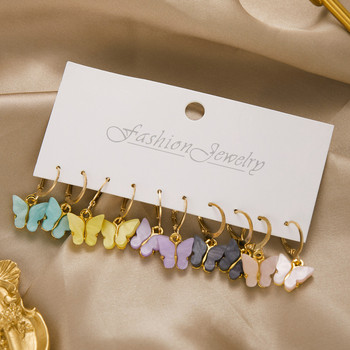 Корейски цветни акрилни обеци с пеперуди Комплект за жени Винтидж кръг Симулирана перлена обеца Булчински сватбени бижута Boho