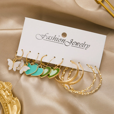 Színes koreai akril pillangós fülbevaló szett nőknek Vintage kör szimulált gyöngy fülbevaló menyasszonyi esküvői ékszer Boho