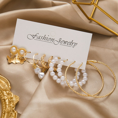 Színes koreai akril pillangós fülbevaló szett nőknek Vintage kör szimulált gyöngy fülbevaló menyasszonyi esküvői ékszer Boho