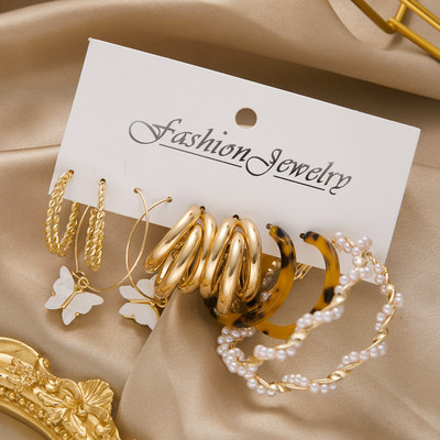 Színes koreai akril pillangós fülbevaló szett nőknek Vintage kör szimulált gyöngy fülbevaló menyasszonyi esküvői ékszer Boho