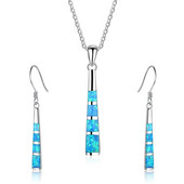 Bájos, geometrikus alakú ékszerkészlet, kék imitáció, tűz opál medál nyaklánc fülbevalóval női kiegészítők party szerelmes ajándék