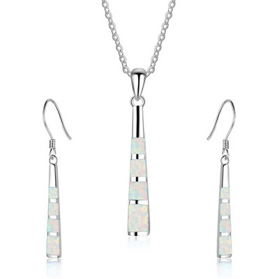 Bájos, geometrikus alakú ékszerkészlet, kék imitáció, tűz opál medál nyaklánc fülbevalóval női kiegészítők party szerelmes ajándék