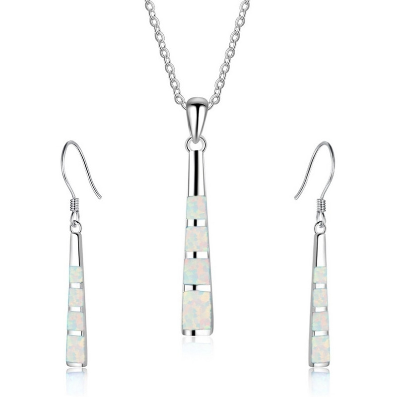 Bájos, geometrikus alakú ékszerkészlet, kék imitáció, tűz opál medál nyaklánc fülbevalóval női kiegészítők party szerelmes ajándék