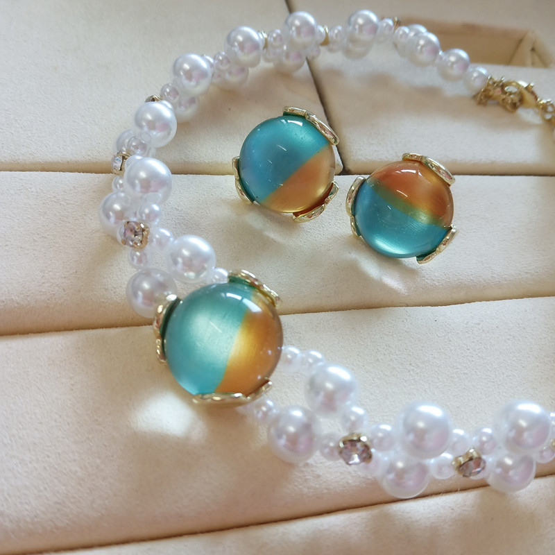Cercei și colier choker de modă verde perle pentru femei Set de bijuterii elegant pentru petrecerea de nuntă