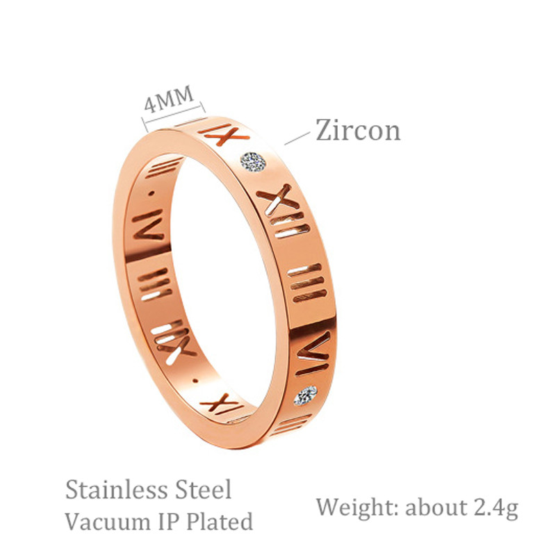 Üreges római számokkal ellátott gyűrű rozsdamentes acél aranyos 4 mm-es gyűrűk cirkon márkájú ékszerek női rózsa arany ezüst szín 4-10 minőség