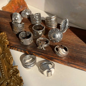 Vintage ezüst színű fém geometrikus szabálytalan virágok szerelmes nyitó gyűrűk női lányoknak buli utazás punk ékszerek HUANZHI 2021