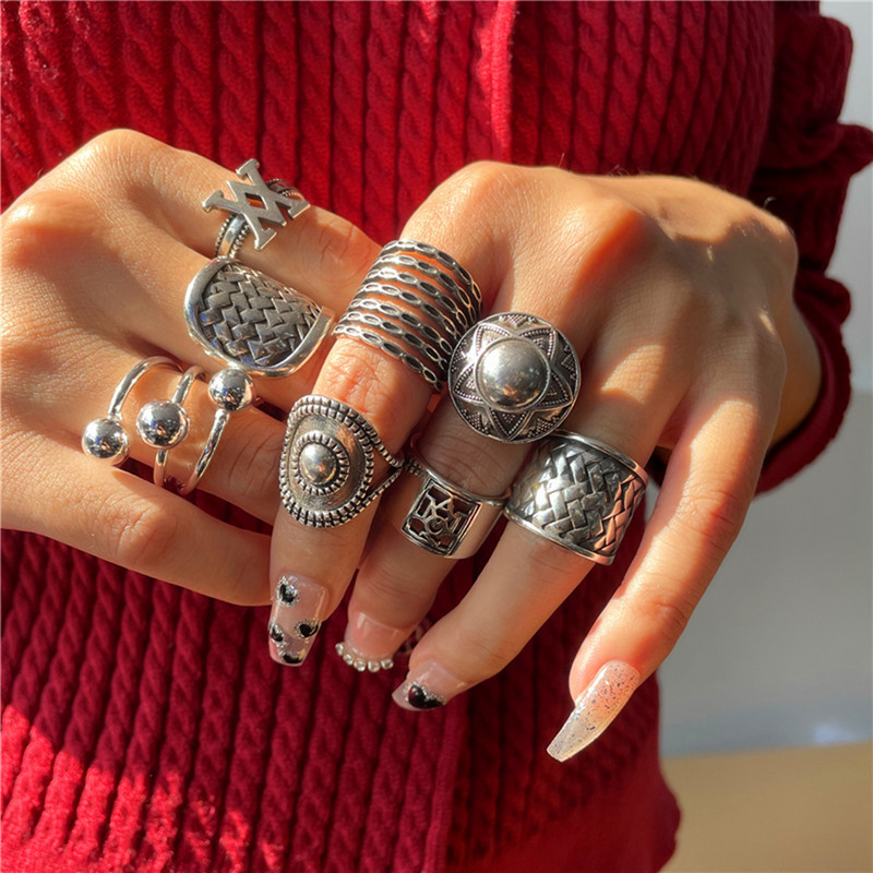 Vintage ezüst színű fém geometrikus szabálytalan virágok szerelmes nyitó gyűrűk női lányoknak buli utazás punk ékszerek HUANZHI 2021