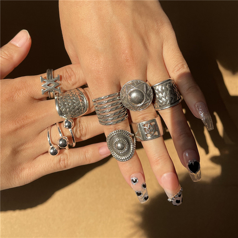 Vintage ezüst színű fém geometrikus szabálytalan virágok szerelmes nyitó gyűrűk női lányoknak buli utazás punk ékszerek HUANZHI 2021