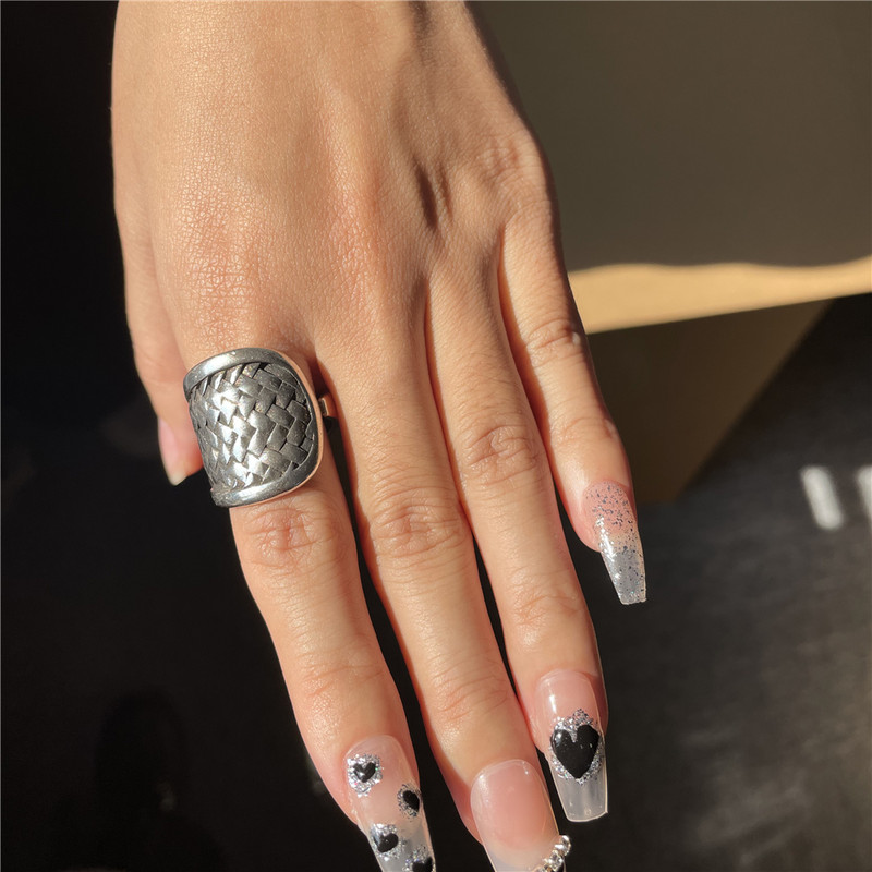 Vintage ezüst színű fém geometrikus szabálytalan virágok szerelmes nyitó gyűrűk női lányoknak buli utazás punk ékszerek HUANZHI 2021