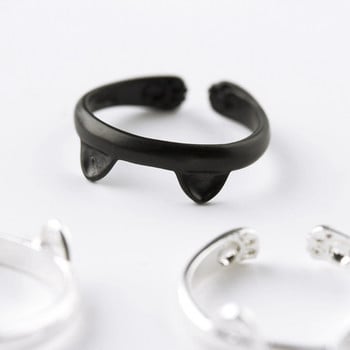 Черен цвят котешко ухо пръстен пръстен отворен дизайн сладък моден бижута пръстен за жени младо момиче дете подарък регулируем пръстен на едро