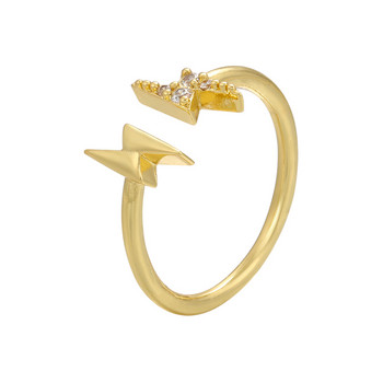 ZHUKOU ΝΕΟ Χρυσό χρώμα Lightning Open Ring CZ Crystal Simple εξαιρετικά λεπτό δαχτυλίδι για γυναίκες Μόδα Κοσμήματα Χονδρική VJ242
