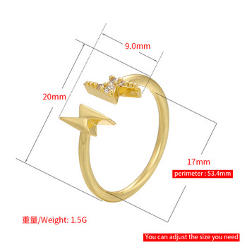 ZHUKOU НОВ Златен отворен пръстен със светкавица CZ Crystal Прост ултратънък пръстен за жени Модни бижута на едро VJ242