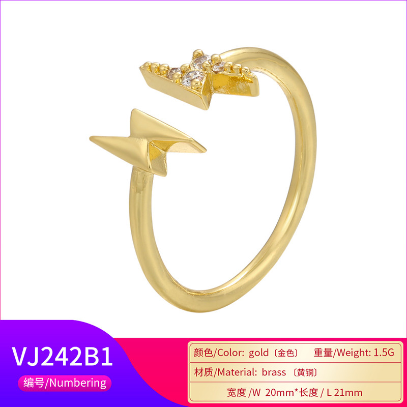 ZHUKOU NOU Inel deschis cu fulger de culoare aurie CZ Crystal Inel simplu ultra-subțire pentru femei Bijuterii de modă VJ242 cu ridicata