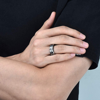 Ανδρικό μοντέρνο ασημί χρώμα πανκ δαχτυλίδι καρβιδίου βολφραμίου με ασημί μοτίβο δράκου Δαχτυλίδι μαύρου άνθρακα για γυναίκες