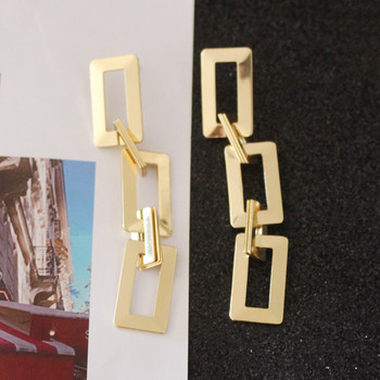 Европейски и американски преувеличени геометрични метални квадратни кухи висящи обеци с дълга верига Дамски модни бижута Подарък за момиче