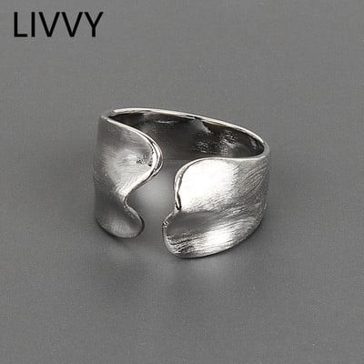 LIVVY Inel cu undă geometrică neregulată de culoare argintie, simplu, la modă, personalitate creativă, bijuterii de deschidere, cadouri