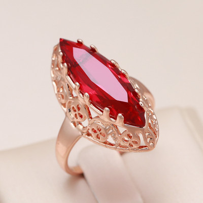 Kinel New Trend 585 Rose Gold Μοναδικά Γυναικεία Δαχτυλίδια Daily Hollow Rings Horse Eye Natural Zircon Fashion Wedding Party Jewelry Δώρο