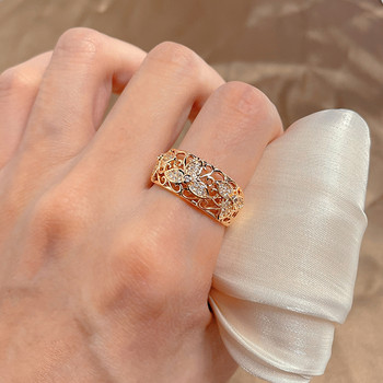 Kinel Нови пръстени от розово злато 585 за жени Пръстен с цветя от естествен циркон Vintage Bride Wedding Fine Jewelry Party Gift