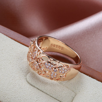 Kinel Нови пръстени от розово злато 585 за жени Пръстен с цветя от естествен циркон Vintage Bride Wedding Fine Jewelry Party Gift