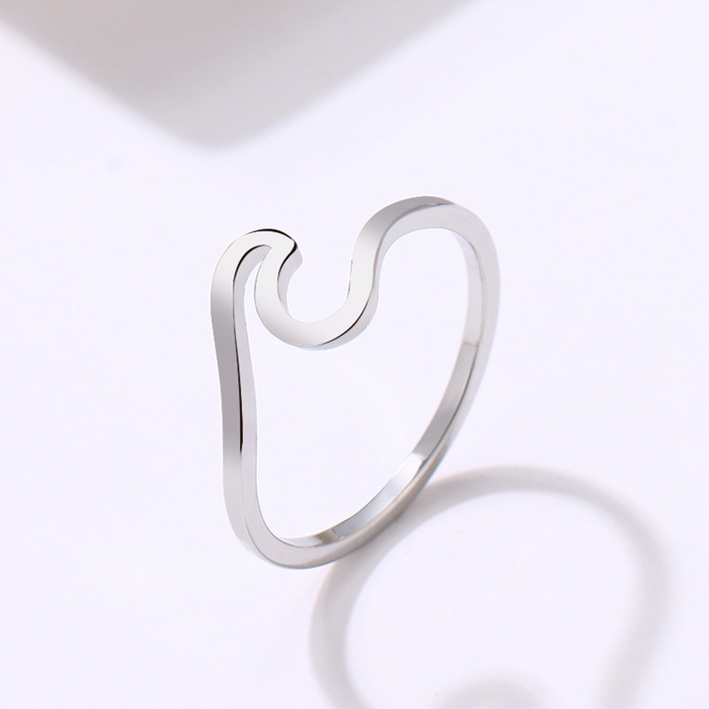 316L rozsdamentes acél gyűrű divatos egyszerű hullám gyűrűk nőknek fehérarany színű esküvői parti ékszerek női ajándékok dropshipping