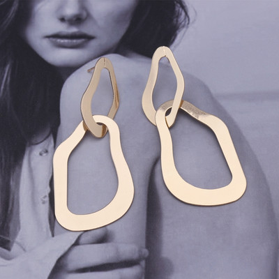 Túlzásba vitt, üreges, szabálytalan hosszú, lelógó fülbevaló nőknek, Geometrikus, ovális, kerek fémfülbevaló party ékszerek