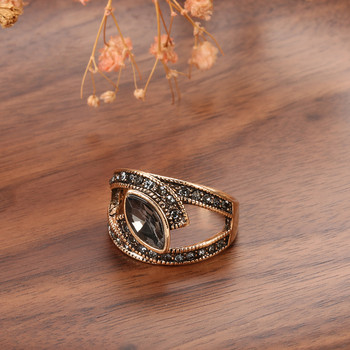 Kinel Boho Ethnic Bride Wedding Crystal Ring Античен златен цвят Big Zircon Stone Пръстени за жени Старинни сватбени бижута