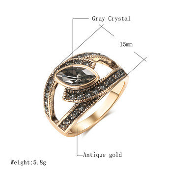 Kinel Boho Ethnic Bride Wedding Crystal Ring Античен златен цвят Big Zircon Stone Пръстени за жени Старинни сватбени бижута