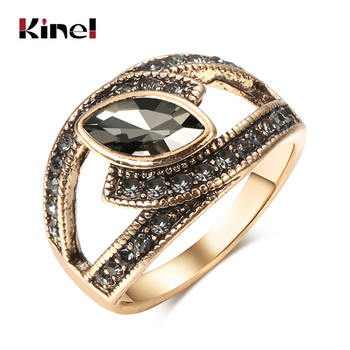 Kinel Boho Ethnic Bride Wedding Crystal Ring Античен златен цвят Big Zircon Stone Пръстени за жени Старинни сватбени бижута