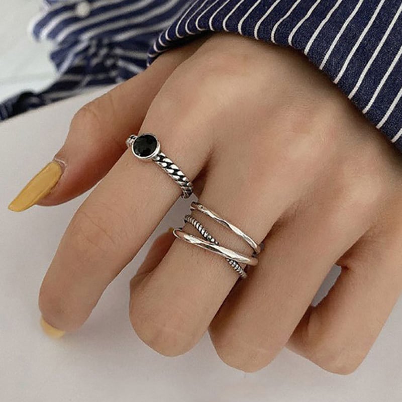 Foxanry minimalista bélyegzőlánc gyűrűk női pároknak új divatos vintage kézzel készített geometrikus ékszer ajándékok