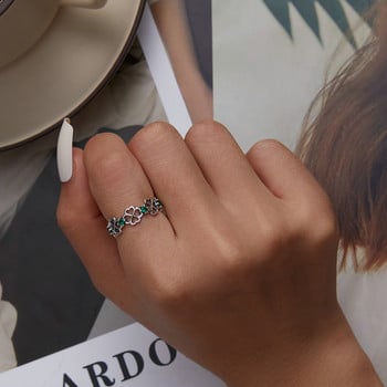 BAMOER 925 стерлингов сребърен пръстен Четирилистна детелина Пръстен с лента за късмет за жени Модни подаръци за момичета Комфортно прилягане Размер от 6 до 8