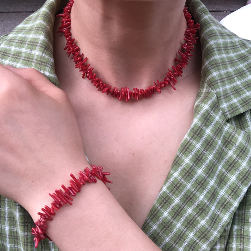 Colier simplu de modă, cercei, set de bijuterii, colier delicat roșu, brățară pentru vacanța de vară, accesorii cadou uimitoare