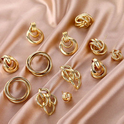 IPARAM Златни цветни сплавни обеци за жени Преувеличени обеци Сватбени прости модни бижута Тенденция аксесоари